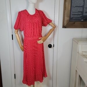 Toccin Elyse Striped Pleated Pink Midi Spring Wedding Formal Dress Size 14